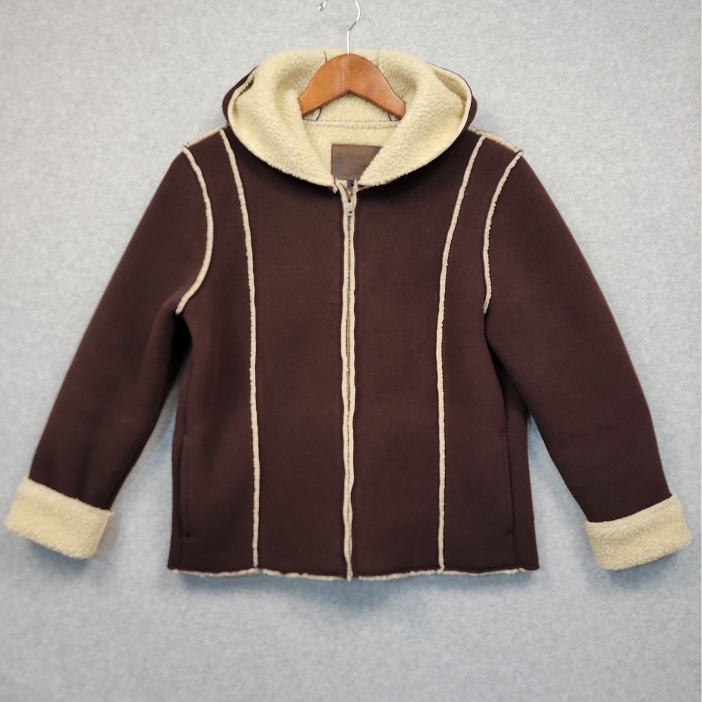 Ralph Lauren Wild Frontier Sherpa Brown Shearling Sz Small Jacket Zip Up Hoodie